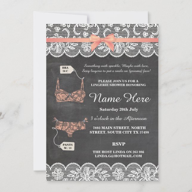 Invitación Lingerie Shower Bridal Party Coral Lace Invite (Anverso)