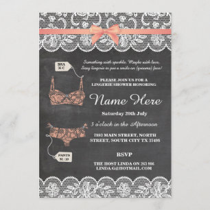 Invitación Lingerie Shower Bridal Party Coral Lace Invite