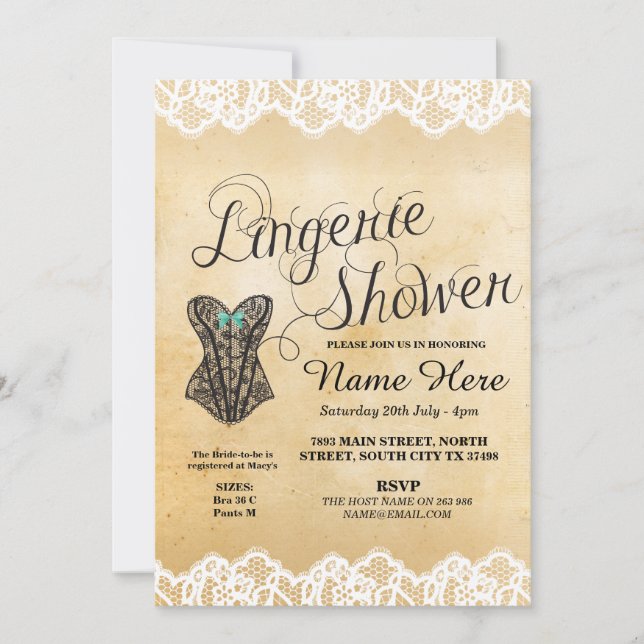 Invitación Lingerie Shower Bridal Party Corset Lace Invite (Anverso)