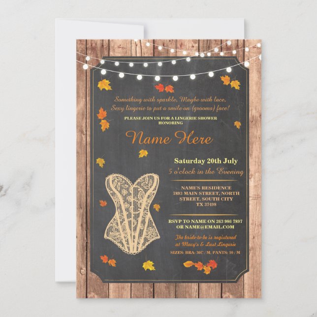 Invitación Lingerie Shower Bridal Party Fall Corset Invite (Anverso)