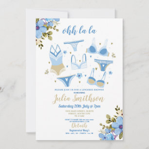 Invitación Lingerie Shower Bridal Party Floral Feminine Blue