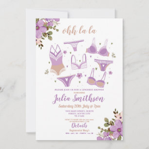 Invitación Lingerie Shower Bridal Party Floral Feminine Lilac
