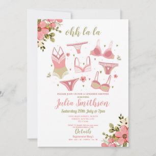 Invitación Lingerie Shower Bridal Party Floral Feminine Pink