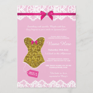 Invitación Lingerie Shower Bridal Party Gold Pink Corset