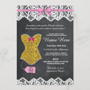 Invitación Lingerie Shower Bridal Party Gold Pink Lace Invita