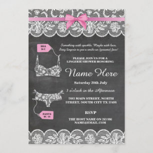 Invitación Lingerie Shower Bridal Party Pink Bow Lace Invite