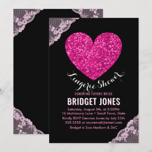 Invitación Lingerie Shower Bridal Party Pink Heart Lace