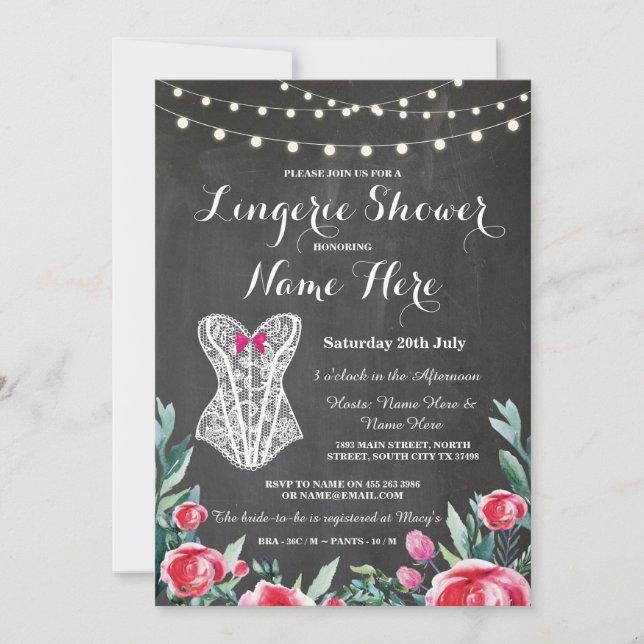 Invitación Lingerie Shower Bridal Party Red Chalk Invita (Anverso)