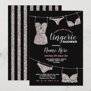 Invitación Lingerie Shower Bridal Party Silver Purpurina Rosa