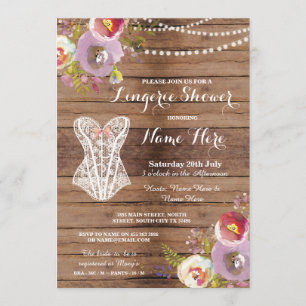 Invitación Lingerie Shower Bridal Party Wood Floral Invitació