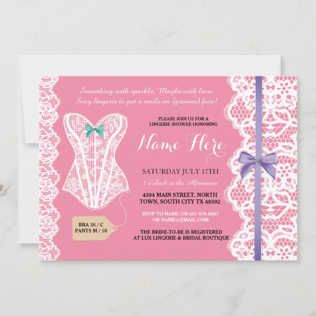 Invitación Lingerie Shower invita a fiesta de novias rosadas (Anverso)
