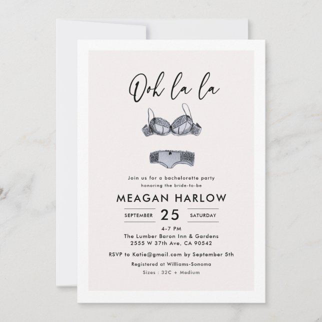 Invitación Lingerie Shower Ooh La Bachelorette (Anverso)