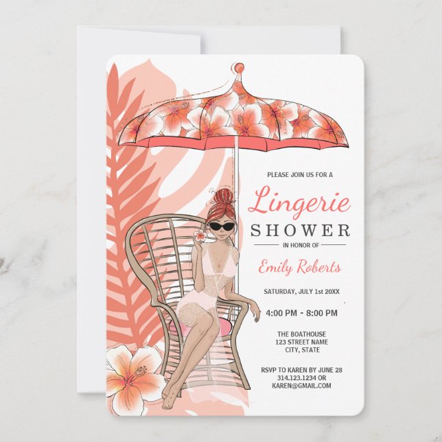Invitación Lingerie Shower Redhead Brie (Anverso)
