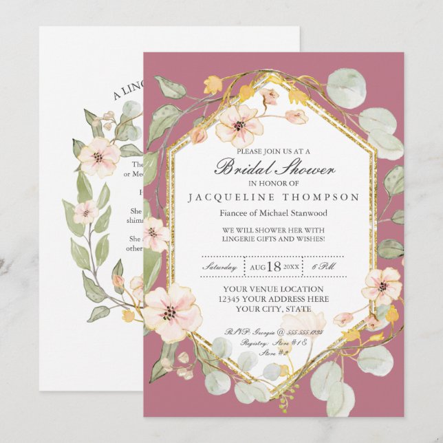 Invitación Lingerie Wedding Shower Berry Rosa Watercolor (Anverso / Reverso)
