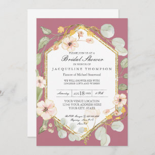 Invitación Lingerie Wedding Shower Berry Rosa Watercolor