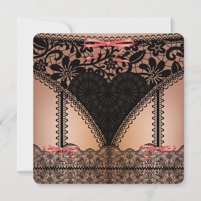 Invitación Lingüística de encaje negro Damask (Anverso)