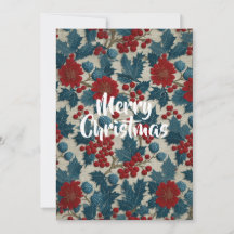 Lino Botánico de Bayas Rojas de Navidad Vintage