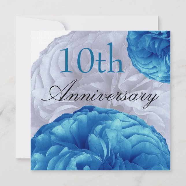 Invitación Lino de rosas azules blanco de 10 años (Anverso)