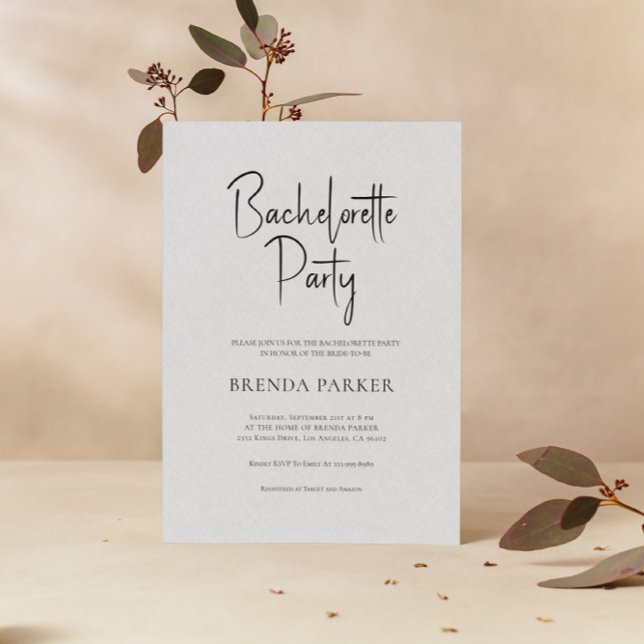 Invitación Lino gris simple de escritura negra fiesta de solt (Subido por el creador)