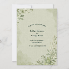 Invitación Lino Salvia Rústica Botánica de Boda