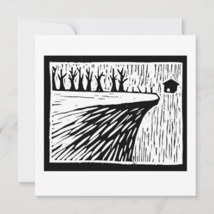 Invitación linocut de casa suspendida por GRAVEDAD LOCAL