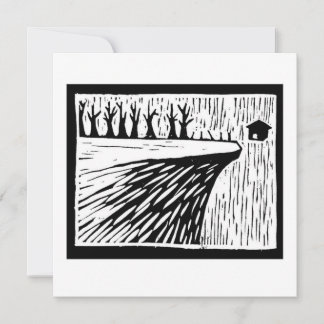 Invitación linocut de casa suspendida por GRAVEDAD LOCAL