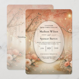 Invitación Linterna de Boda Bosque Encantado Melocotón Rubor