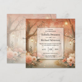 Invitación Linterna de Boda Bosque Encantado Melocotón Rubor