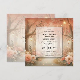 Invitación Linterna de Boda Bosque Encantado Melocotón Rubor