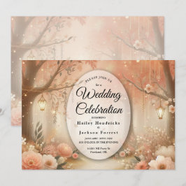 Invitación Linterna de Boda Bosque Encantado Rubor Melocotón