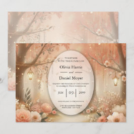 Invitación Linterna de Boda Bosque Encantado Rubor Melocotón
