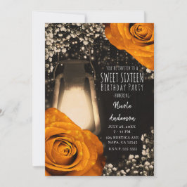 Invitación Linterna de Brillo Rústico Naranja Rosas de Otoño