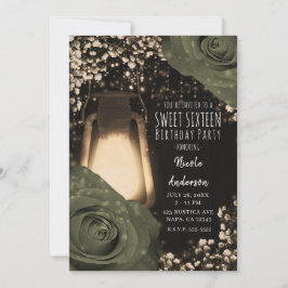 Invitación Linterna de brillo rústico Olivo Salvia Rosas Dulc