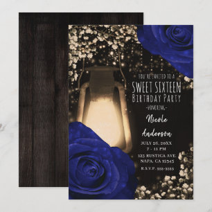 Invitación Linterna de brillo rústico rosas azules boda dulce