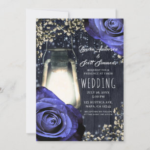 Invitación Linterna de Brillo Rústico Rosas Moradas Boda de I