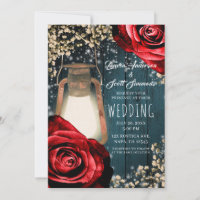 Linterna de Brillo Rústico Rosas Rojas y Boda Teal