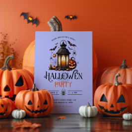 Invitación Linterna de Halloween, fiesta de baños y arañas in
