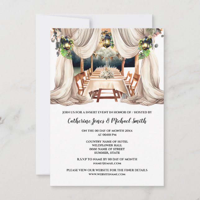 Invitación Linterna de la viña blanca verde (Anverso)