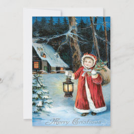Invitación Linterna de niña linda Holly Winter Cottage
