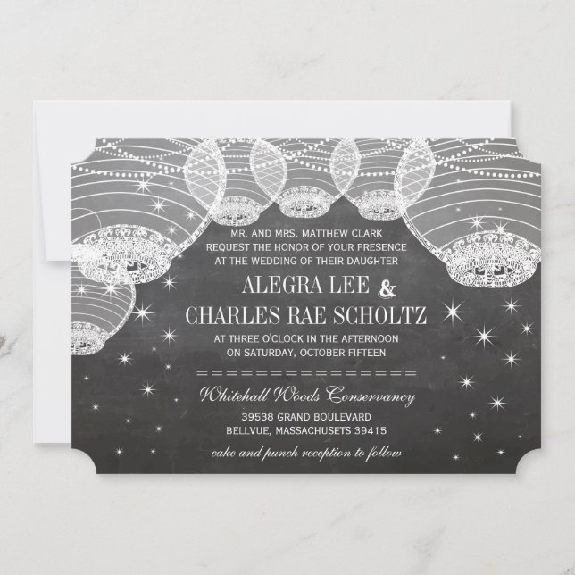 Invitación Linterna de papel de Chalkboard por la noche bajo  (Anverso)