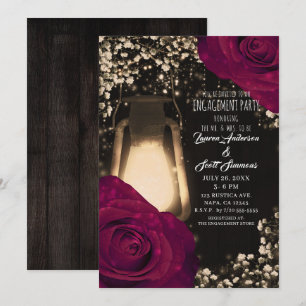 Invitación Linterna de resplandor rústico con rosas magenta, 