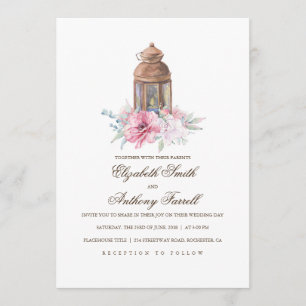 Invitación Linterna de velas - Boda de acuarela floral