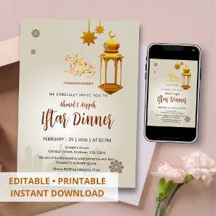 Invitación Linterna dorada beige y mezquita Iftar de Ramadán