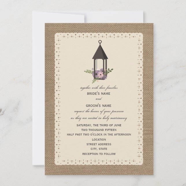 Invitación Linterna floral de lavanda inspirada en el aroma y (Anverso)
