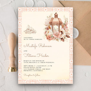 Invitación Linterna Floral de Melocotón Boho Rústica Boda Mus
