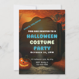 Invitación Linterna Jack-O' en el camino forestal de otoño Ha