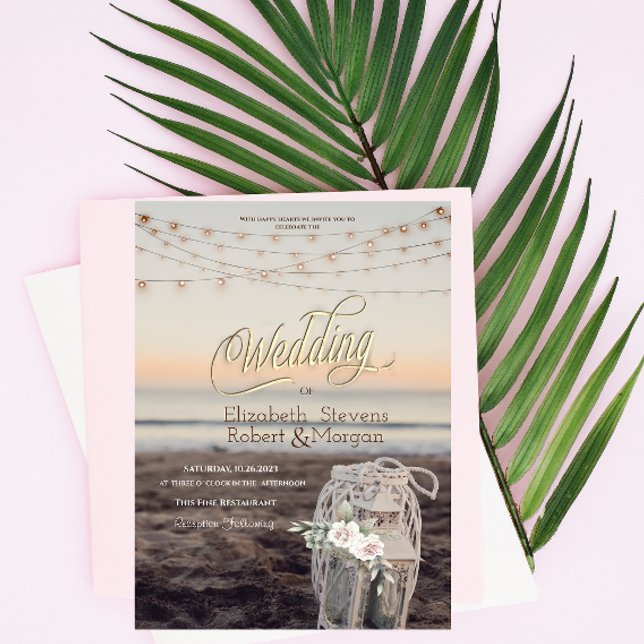 Invitación Linterna,Luces de Cadena,Flores,Boda en la Playa (Subido por el creador)