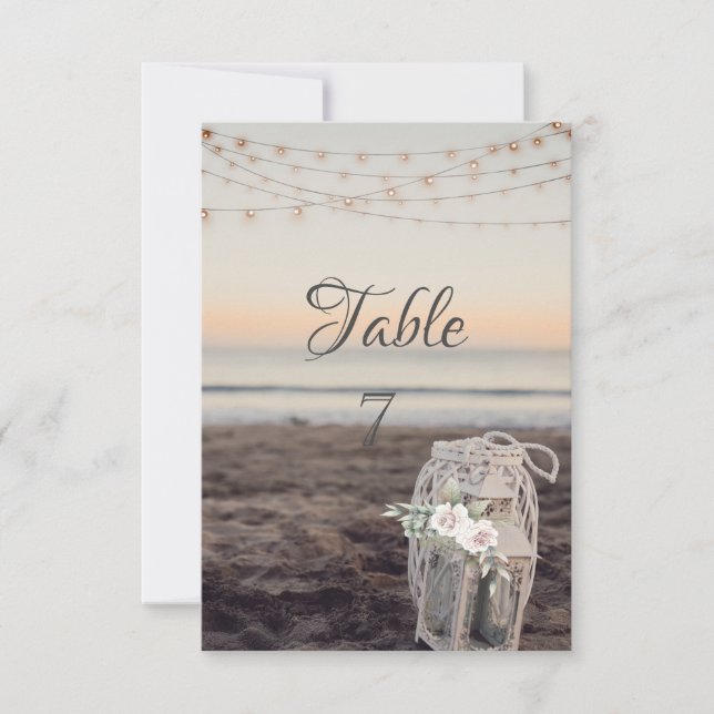 Invitación Linterna,Luces de Cadena,Flores,Playa  (Anverso)