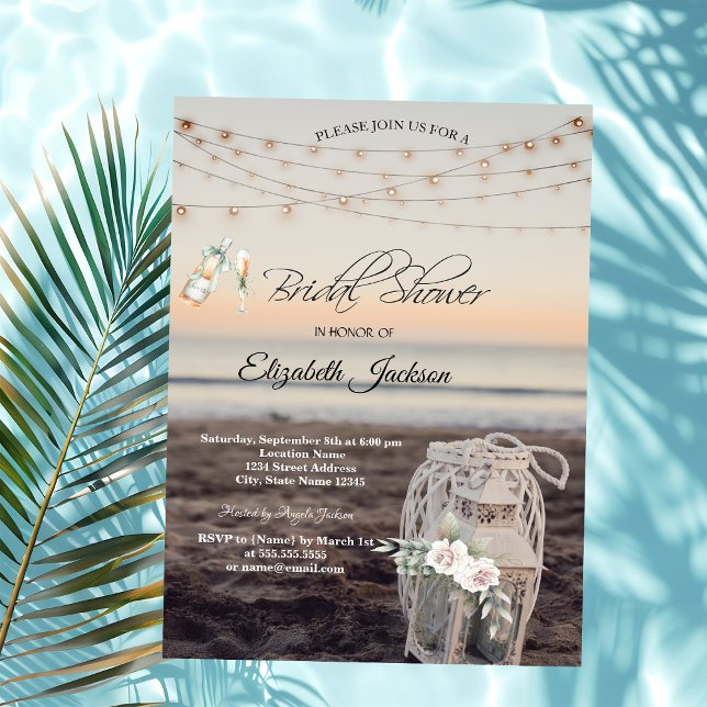 Invitación Linterna,Luces de Cadena,Flores,Vino de Playa (Subido por el creador)