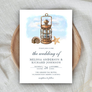 Invitación Linterna Náutica Acuarela Rústica Boda